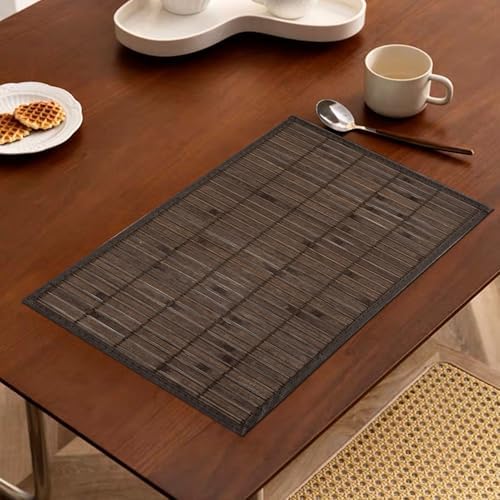 Bamboo Placemats Set of 8 with Fabric Border, Table Mats, Coffee - Image 7