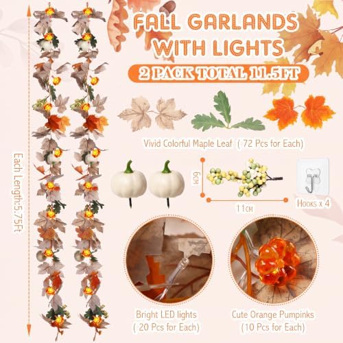 VIHOSE 2 Pack Fall Maple Leaves Thanksgiving Garland 11.5ft, White - Image 2