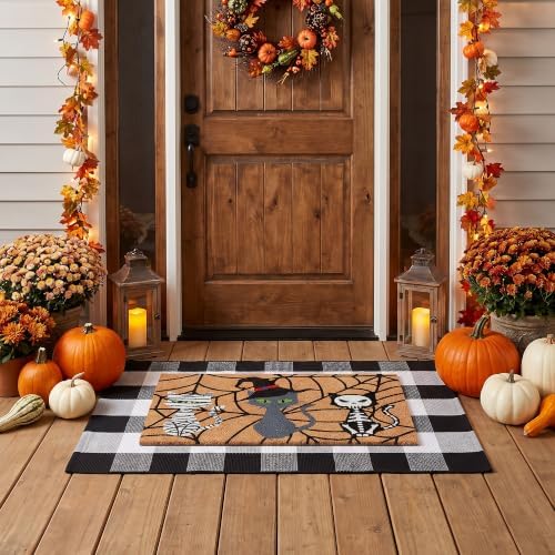 Halloween Door Mat Set, Coir Front Doormat & 43*28 Inches Buffalo Plaid Rug - Image 5