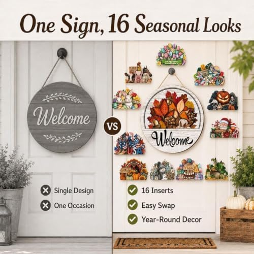 16PCS Interchangeable Welcome Sign for Front Door Seasonal Magnetic Wooden (#5-2pcs) - Image 6