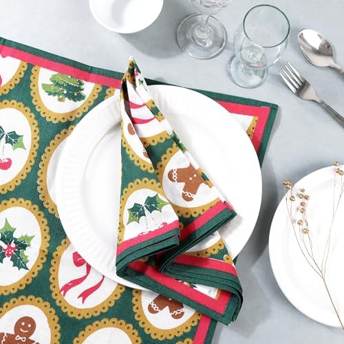 FINGERCRAFT Cloth Napkins Set of 12 Cotton Blend, 20x20, Vintage Christmas - Image 4