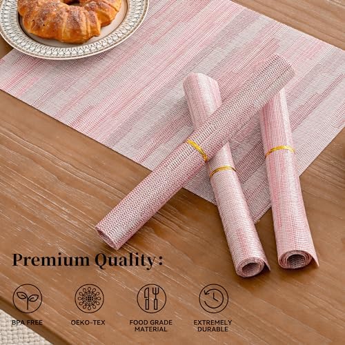 Leetaltree Misty Rose Placemats Set of 12 - Heat Resistant Non-Slip Place mats for Dining Table, Washable Durable PVC Vinyl Woven Table Mats（Misty Rose, 12） - Image 2