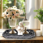 CedarLux Decorative Coffee Table Serving Tray, Long Octagonal Black Wood Tray with Wooden Bead, Farmhouse Big for Ottoman Table, Countertop, Home Decor, 16.5"x13"x1.6" (Retro Black) - Image 4