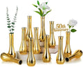 NUPTIO Gold Bud Vases for Centerpiece: 12 Pcs Small Flower Vase for Table - Vintage Skinny Ribbed Vase in Bulk for Wedding Party Home Decor by Nuptio