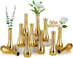 NUPTIO Gold Bud Vases for Centerpiece: 12 Pcs Small Flower Vase for Table - Vintage Skinny Ribbed Vase in Bulk for Wedding Party Home Decor by Nuptio