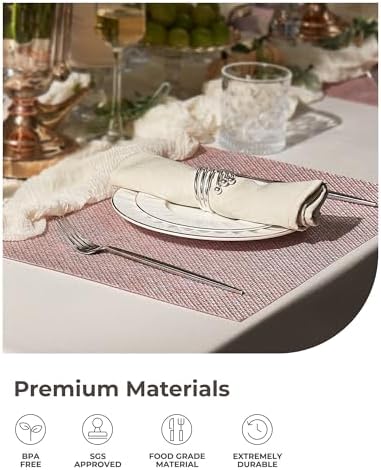 Leetaltree Woven Vinyl Placemats Set of 12,Pink Iridescent - Image 3