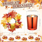 Umigy 12 Set Fall Candle Holders Glass Votive, Maple Leaf, Dark Color - Image 2