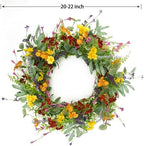 AMF0RESJ Artificial Spring Summer Wreath for Front Door Yellow Daisy Wreath with Olive Leaf,Eucalyptus Leaves for Front Door Indoor Outdoor Wall Porch Farmhouse Home Decor - Image 3