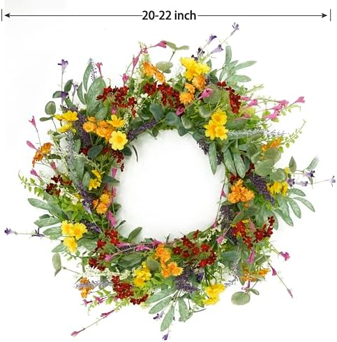 AMF0RESJ Artificial Spring Summer Wreath for Front Door Yellow Daisy Wreath with Olive Leaf,Eucalyptus Leaves for Front Door Indoor Outdoor Wall Porch Farmhouse Home Decor - Image 3