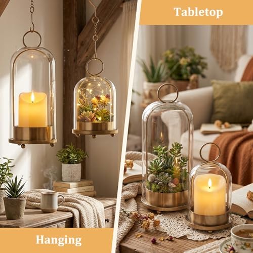 Brass Hurricane Handmade Sturdy Glass Dome Candle Holders with Glass Cover - Image 4
