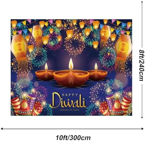Happy Diwali Backdrop 10x8ft Fabric India Festival of Lights Firework Photography Background Diwali Decorations Party Supplies - Image 3
