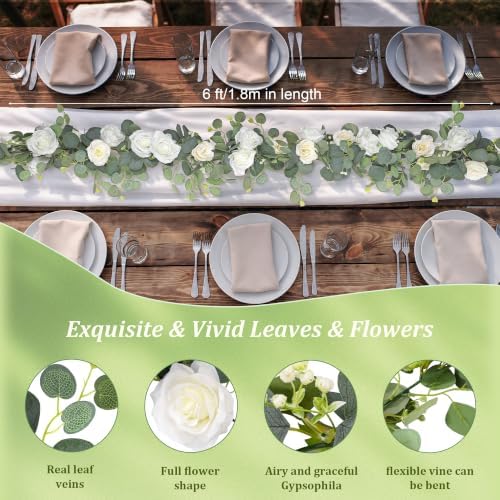 Aneco 4‑Pack 6 Ft White Artificial Eucalyptus Rose Garland Vine - Image 2