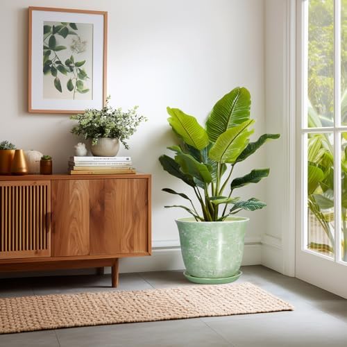 12 Inch Pots for Plants, Ceramic Plant Pots with Drainage, Green - Image 6