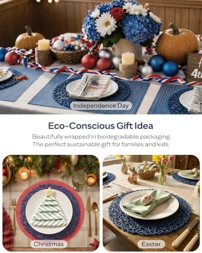 Leetaltree Round Bohemian Woven Paper Placemats Set of 12, Blue - Image 7