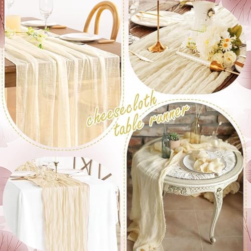 10 Pack Ivory Cheesecloth Table Runner 17"x108" Boho Gauze Fabric Table Runner Vintage Rustic Sheer Runners for Wedding Party Bridal Baby Shower Table Decorations - Image 6