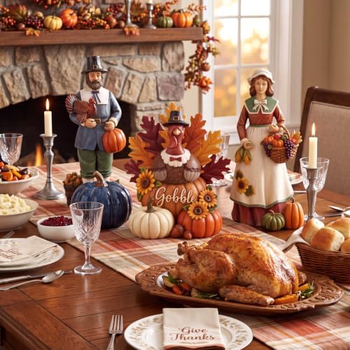 Simgoing 3 Pcs Fall Thanksgiving Figurine Resin Turkey Pilgrims Table Decor - Image 4