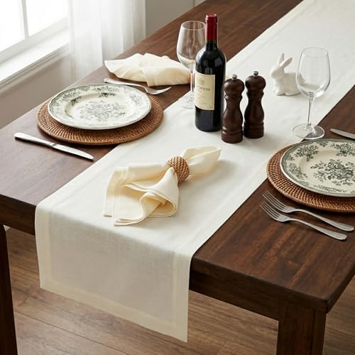 Solino Home 100% Pure Linen Table Runner Ivory Long, Fete 14 x 90 in - Image 3