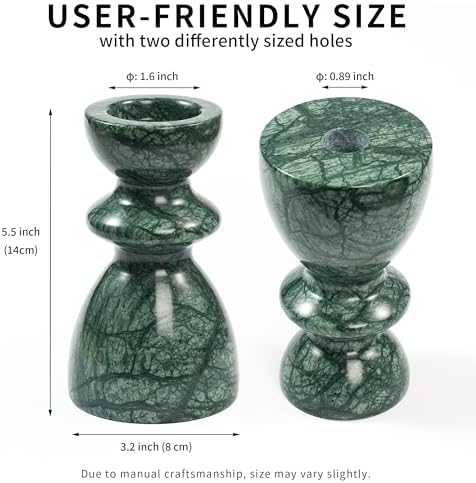 Green Marble Candlestick Holders - Stone Candle Sticks Holder Decor, Decorative Modern Candle Stands Multi-Purpose for Taper/Pillar/Tealight/Scented Candles - Image 2