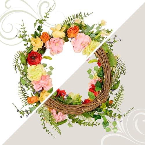 National Tree Company Spring & Summer Wreath 22 Inch Branch Wreath with Mixed Flowers for Front Door or Home Decoration - Image 4