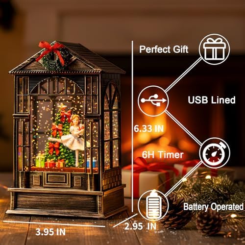 Christmas Snow Globe, Lighted Christmas Tree Clara &Nutcracker Scene, Musical Snow Water Lantern Swirling Glittering Holiday Decoration and Gift for Family or Friends - Image 2
