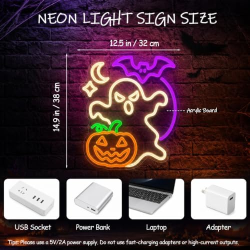 Ghost Halloween Neon Sign, Dimmable Pumpkin & Bat Neon Signs for Wall Decor - Image 7