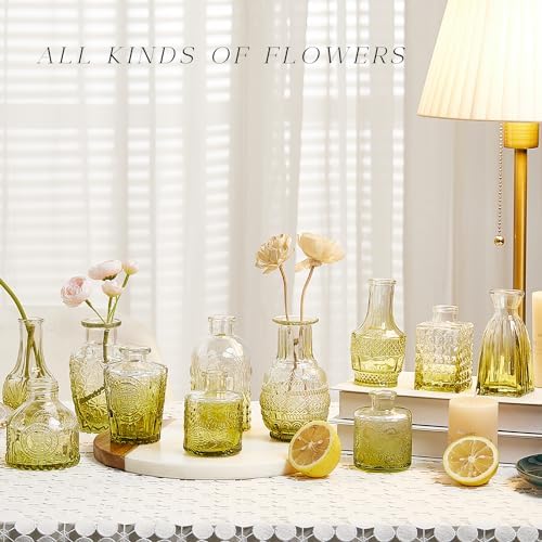 Glass Bud Vase Set of 20, Small Flower Vases, Glass Vases for Centerpieces, Vintage Home Table Decorations Bud Vases (20 Pcs, Green) - Image 4