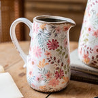 Vintage Colorful Daisy Flora Ceramic Vase with Handle, Retro Ice Glazed Crack Farmhouse Pitcher Vase for Home Decor, Living Room, Shelf, Office, Rustic Table Centerpiece 7 Inch - Image 6