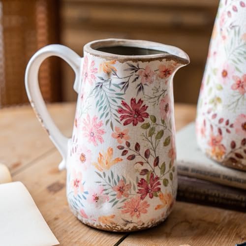 Vintage Colorful Daisy Flora Ceramic Vase with Handle, Retro Ice Glazed Crack Farmhouse Pitcher Vase for Home Decor, Living Room, Shelf, Office, Rustic Table Centerpiece 7 Inch - Image 6