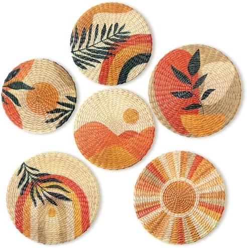 Xuhal 6 Pcs Boho Wall Basket Decor Woven Farmhouse Wall Hanging Art by Xuhal
