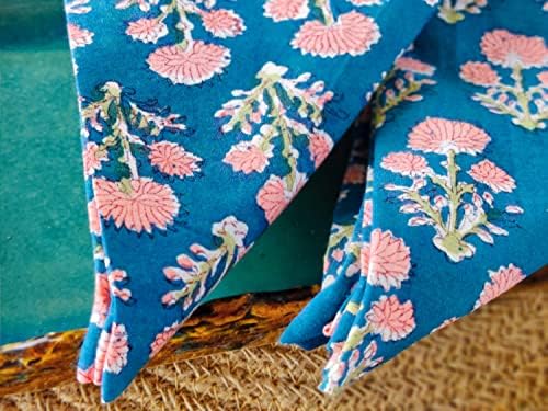 AVKA Studio Cotton Print Napkins 18x18 inches - Washable Cloth Dinner Napkins Set of 12 - Everyday Use or Dinner Party and Events - Teal Blue Indian Block Printed Soft Fabric - Image 4