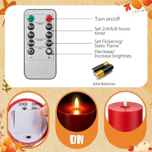 Retisee 3 Pcs 6/8/12" Fall Flameless LED Candles Decorations for Home - Image 4