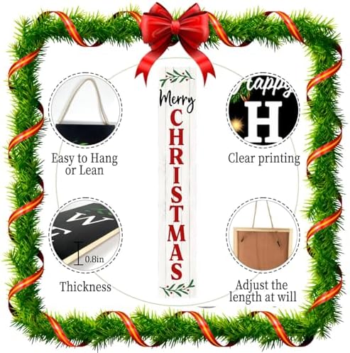 SRongmao Merry Christmas Porch Sign Christmas Front Door Hanging Decorations 8x48inch Vertical Wooden Indoor Outdoor Standing Signs For Home Yard Farmhouse Holiday Decor - Image 6