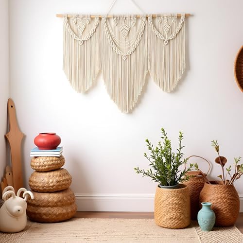 guzhiou Large Macrame Wall Hanging, Boho Woven Tapestry Decor Art, 43"x32" - Image 4