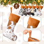 6 Pack Cow Print Christmas Stockings 20 Inch Large Plush Xmas Animal Cuff Stockings Hanging Ornaments Socks for Western Fireplace Mantel Stairway Decorations(Brown Cuff) - Image 2