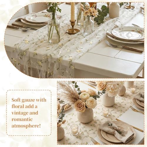 Lounsweer 3 Pcs Flower Table Runner 10ft Embroidery Flower - Image 5