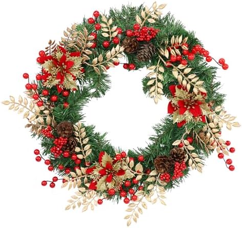 Christmas Wreaths for Front Door Decor Flower, 22" Winter Poinsettia by Culudea