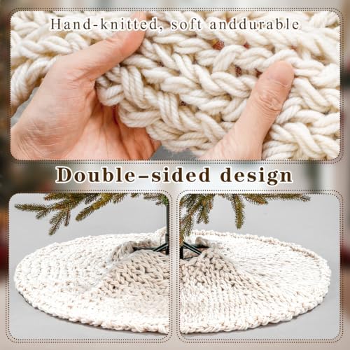Shappy Beige 36 Inch Chunky Knit Christmas Tree Skirt Crochet Tree Skirt - Image 2