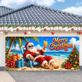 7x16FT Christmas Summer Garage Door Cover Decorations Christmas Santa Claus Beach Vacation Garage Door Banner for Outdoor Indoor Christmas Decorations Party Photography Backdrop by ANNAQUEEN