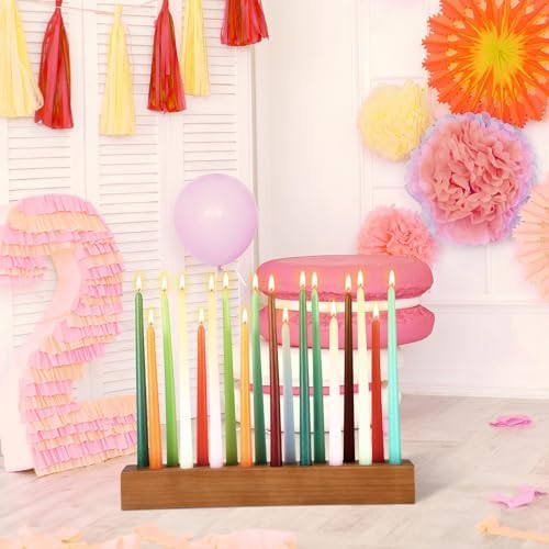 Mumufy 18in Long Wooden Taper Candle Holders for Birthday Party Candlestick Table Centerpiece Giant Wooden Farmhouse Candle Holders Decorations for Birthday Wedding Anniversary Desktop(Dark Brown) - Image 4
