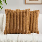 FUTEI Pack of 2 Faux Mink Fur Throw Pillow Covers 22x22 Inch, Camel by FUTEI