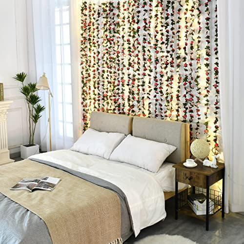 BLEUM CADE 12Pcs 16.4Ft Fake Flower Garland Faux Rose Vines with Lights - Image 4