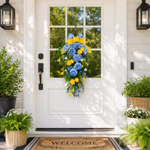 Lemon Teardrop Swag for Front Door, Blue Yellow Summer Door Decorations - Image 2