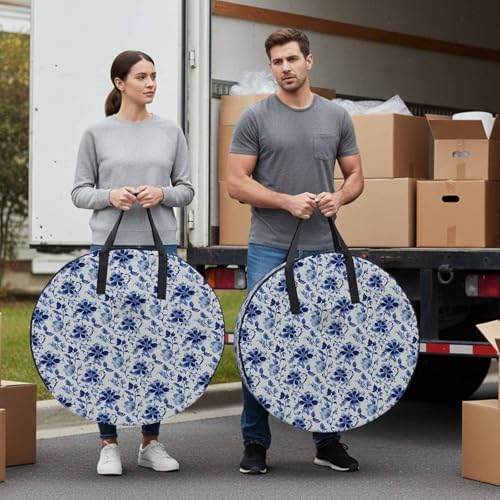 36 Inch Round Storage Bag 1 Pack,Retro Pastoral Flowers Waterproof Wreath Storage Container with Handles&Zipper Classic Country Blue Floral Closet Organizer Bags Garland Box - Image 4
