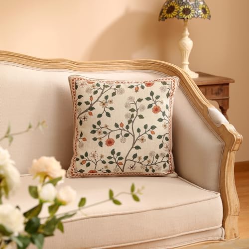 ISAENNE Designer Elegant Linen Throw Pillow Cover,Set of 2,18"x18"-Flora A - Image 6
