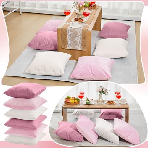 Berlune 12 Pcs Pink Velvet Throw Pillow Covers 18x18 Picnic Cushion Case - Image 5