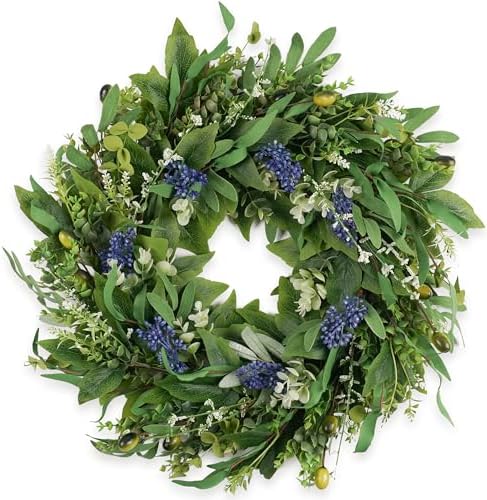 HomeKaren Wreaths for Front Door 22", Door Spring Wreath with Eucalyptus Olive Boxwood Leaves, Greenery Wreath Door Decoration for Spring Summer All Season Home and Outdoor by HomeKaren