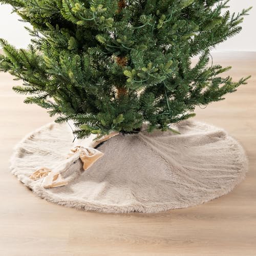 Glitzhome 48" D Reversible Christmas Tree Skirt, Large Faux Fox Fur/Korean Fleece Xmas Tree Skirt Mat for Christmas Home Party Holiday New Year Decorations - Image 4