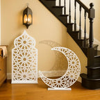 Sintuff 2 Pack Large Wooden Ramadan Decor Islamic Eid Mubarak 3ft Crescent Moon & 4ft Mosque Dome White Floor Decor for Room Entrances Ramadan Kareem Gift Party Home Decoration, Lights Not Included - Image 5