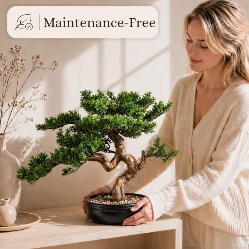 Artificial Bonsai Tree 16" Tall with Realistic Wood and Ceramic Pot, Fake Plants for Home, Bedroom and Office Desk, Japanese Decor - Image 2