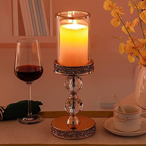 Pillar Candle Holder, 13 Inch Crystal Candlesticks for 3''X5'' Candles, Dining Coffee Table Decor, Wedding, Events, Parties - Glass and Gold Finish - Image 6